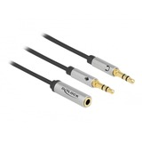 DeLOCK 1x 3,5 mm 4-Pin > 2x 3,5 mm 3-Pin, Adaptateur Noir/Argent, 0,25 mètres