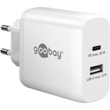 goobay 65W GaN USB-C PD Dual Fast Charger Blanc, 1x USB-C, 1x USB-A