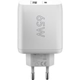 goobay 65W GaN USB-C PD Dual Fast Charger Blanc, 1x USB-C, 1x USB-A