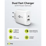 goobay 65W GaN USB-C PD Dual Fast Charger Blanc, 1x USB-C, 1x USB-A