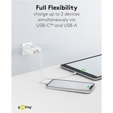 goobay 65W GaN USB-C PD Dual Fast Charger Blanc, 1x USB-C, 1x USB-A