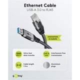 goobay Câble Ethernet USB-A 3.0 vers RJ45, Carte réseau Noir/Argent