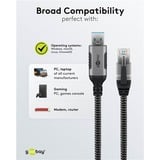 goobay Câble Ethernet USB-A 3.0 vers RJ45, Carte réseau Noir/Argent