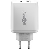 goobay Chargeur rapide USB-C PD GaN Dual (65 W) Blanc, 1x USB-C, 1x USB-A, Power Delivery