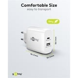 goobay Chargeur rapide USB-C PD GaN Dual (65 W) Blanc, 1x USB-C, 1x USB-A, Power Delivery