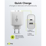 goobay Chargeur rapide USB-C PD GaN Dual (65 W) Blanc, 1x USB-C, 1x USB-A, Power Delivery
