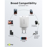 goobay Chargeur rapide USB-C PD GaN Dual (65 W) Blanc, 1x USB-C, 1x USB-A, Power Delivery