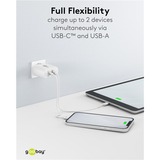 goobay Chargeur rapide USB-C PD GaN Dual (65 W) Blanc, 1x USB-C, 1x USB-A, Power Delivery