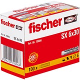 fischer SX 6 x 30 Screw Anchors & Wall Plugs, Cheville Gris clair, Nylon, Gris, 3 cm, 6 mm, 4 cm, 4 mm