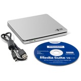 Hitachi-LG Data Storage Graveur de DVD portable mince, Graveur DVD externe Argent, Argent, Fente, PC de bureau/PC portable, DVD±RW, USB 2.0, 60000 h