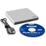 Hitachi-LG Data Storage Graveur de DVD portable mince, Graveur DVD externe Argent, Argent, Plateau, PC de bureau/PC portable, DVD±RW, USB 2.0, 60000 h, Vente au détail