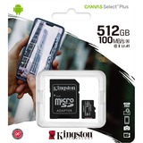 Kingston Carte microSD Canvas Select Plus 512 Go, Carte mémoire Noir, SDCS2/512Go, Classe 10 UHS-I A1, Adaptateur inclus