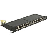 DeLOCK 43312 baie de branchements 0.5U, Panneau de brassage Noir, RJ-45, Cat6a, Noir, Métal, Montage de rack, 0.5U