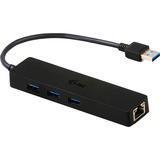 i-tec 3 ports USB 3.0 Slim + Gigabit LAN, Hub USB Noir, VIA VL813, ASIX AS88179, 123 mm, 29 mm, 19 mm, 50 g