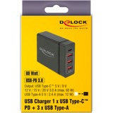 DeLOCK USB Type-C PD + 3 x USB Type-A 60 W, Chargeur Noir