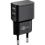 goobay Dual USB-A chargeur Noir, 2x USB-A