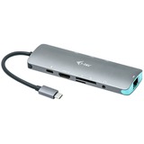 i-tec Station d'accueil USB-C métallique Nano Gris, Avec fil, USB 3.2 Gen 1 (3.1 Gen 1) Type-C, 100 W, 10,100,1000 Mbit/s, Argent, Turquoise, MicroSD (TransFlash), SD