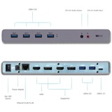i-tec USB 3.0 / USB-C / Thunderbolt 3 Dual Display Docking Station, Station d'accueil Gris, Avec fil, USB 3.2 Gen 1 (3.1 Gen 1) Type-C, 3,5 mm, USB Type-A, USB Type-C, 10,100,1000 Mbit/s, Noir, Turquoise