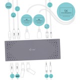 i-tec USB 3.0 / USB-C / Thunderbolt 3 Dual Display Docking Station, Station d'accueil Gris, Avec fil, USB 3.2 Gen 1 (3.1 Gen 1) Type-C, 3,5 mm, USB Type-A, USB Type-C, 10,100,1000 Mbit/s, Noir, Turquoise