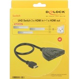 DeLOCK 3 x HDMI in > 1 x HDMI out, Switch HDMI Noir, 50 centimètres, 4K