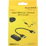 DeLOCK HDMI A (female) > VGA (female), Adaptateur Noir, 0,15 mètres