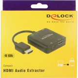 DeLOCK HDMI Audio Extractor compact, Adaptateur Noir, 0,3 mètres, 4K 60Hz