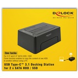 DeLOCK Station d'accueil USB Type-C 3.1 pour 2x SATA SSD avec fonction de clonage Noir