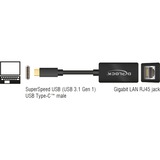 DeLOCK SuperSpeed USB-C (USB 3.1 Gen 1) male > Gigabit LAN 10/100/1000 Mbps compact, Adaptateur Noir, 0,135 mètres