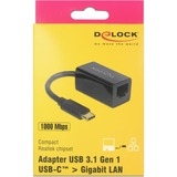 DeLOCK SuperSpeed USB-C (USB 3.1 Gen 1) male > Gigabit LAN 10/100/1000 Mbps compact, Adaptateur Noir, 0,135 mètres