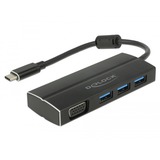 DeLOCK USB-C 3.1 > 3x USB-A 3.0 Hub + 1x VGA, Hub USB Noir, 0,15 mètre