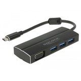 DeLOCK USB-C 3.1 > 3x USB-A 3.0 Hub + 1x VGA, Hub USB Noir, 0,15 mètres