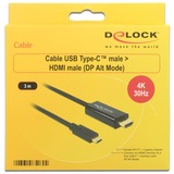 DeLOCK USB Gen2 Type-C > HDMI, Câble Noir, 3 mètres, 4K 120Hz, 8K 60Hz, HDR10