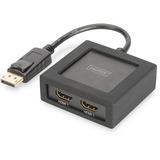 Digitus DisplayPort > 2 x HDMI splitter, Repartiteur HDMI Noir, 0,1 mètres, 4K