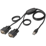 Digitus USB 2.0 > 2x RS232, Câble Noir, 1,5 mètres