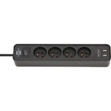 Brennenstuhl Ecolor multiprise à 4 prises avec usb Noir, 4x prises, 2x USB-A, 1,5 m