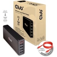 Club 3D 111W Power Delivery chargeur Noir, 1x USB-C, 4x USB-A