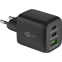 goobay 65W GaN USB-C PD Multiport Quick Charger Nano Noir, 2x USB-C, 1x USB-A