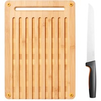 Fiskars Functional Form Planche à découper le pain et ensemble de couteaux en bambou, Planches Bois