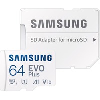 Samsung EVO Plus microSDXC (2024), 64 Go, Carte mémoire Blanc, U1, V10, A1, Adaptateur SD inclus