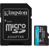 Kingston Canvas Go! Plus microSDXC 64 Go, Carte mémoire Noir, Adaptateur inclus, Classe 10, UHS-I U3, V30, A2
