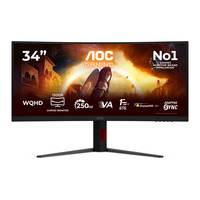 AOC CU34G4ZCA 34" Moniteur UltraWide gaming incurvé  Noir/Rouge, HDMI, DisplayPort, USB-C, 250 Hz