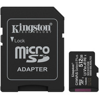 Kingston Canvas Select Plus 512 Go MicroSDXC, Carte mémoire Noir, UHS-I U3, Classe 10, V30, avec adaptateur SD