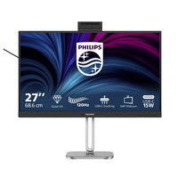 Philips 27B2U4601H/00 27" moniteur LED Argent/Noir, HDMI, DisplayPort, USB-C, Webcam, 120 Hz
