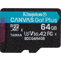 Kingston Canvas Go! Plus microSDXC 64 Go, Carte mémoire Noir, Class 10, UHS-I U3, V30, A2