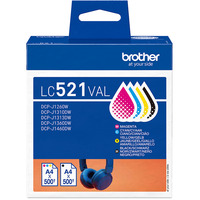 Brother LC521VAL Cartouche d'encre originale de - multipack Noir, Cyan, Magenta, Jaune, 4 pièce(s), 500 pages, 500 pages, Multi pack