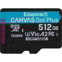 Kingston Canvas Go! Plus microSDXC 512 Go, Carte mémoire Noir, Classe 10, UHS-I U3, V30, A2