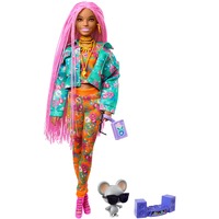 Mattel Extra Doll 10 - Floral-Print Jacket with DJ Mouse Pet, Poupée 