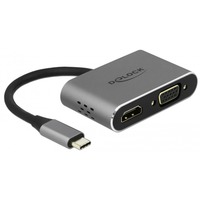 DeLOCK USB-C > HDMI + VGA, Adaptateur Gris, 0,12 mètres