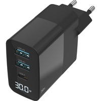 Sitecom 30W GaN Power Delivery chargeur mural avec affichage LED Noir, 1x USB-C, 2x USB-A