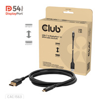 Club 3D Câble USB-C vers DisplayPort 2.1 DP54 bidirectionnel, 8K120Hz, 2 m Noir
